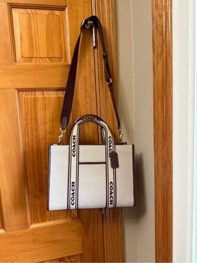 Coach Cream Canvas Tote with Brown Trim and Logo Straps